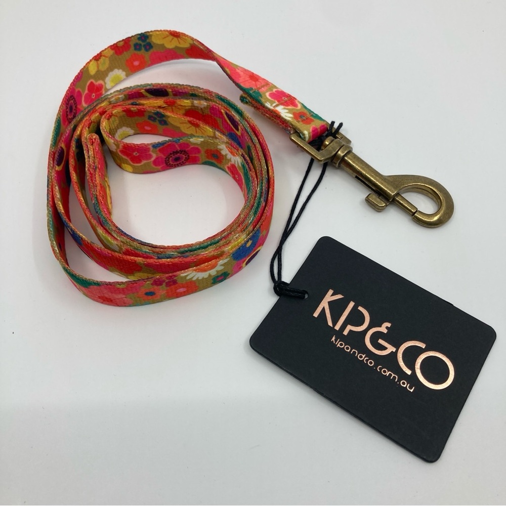 NWT New Kip & Co floral flower dog animal pet lead leash pink yellow print small